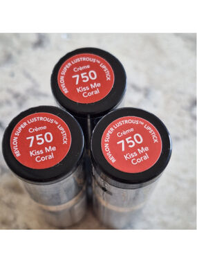 Lot of 3 Revlon Super Lustrous Creme Lipstick 750 KISS ME CORAL Makeup Cream NEW